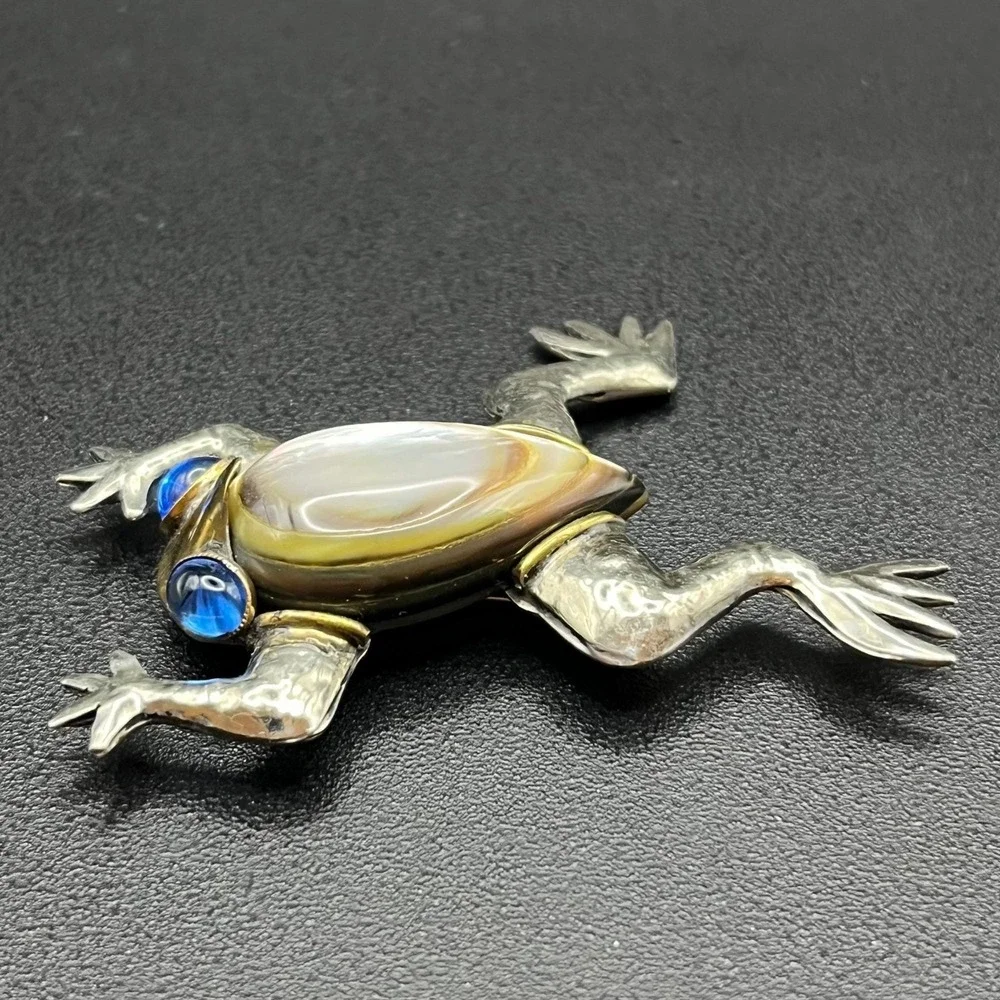 Fabrice Paris Mixed-Metal Frog Brooch w/ Shell Body & Glass Eyes